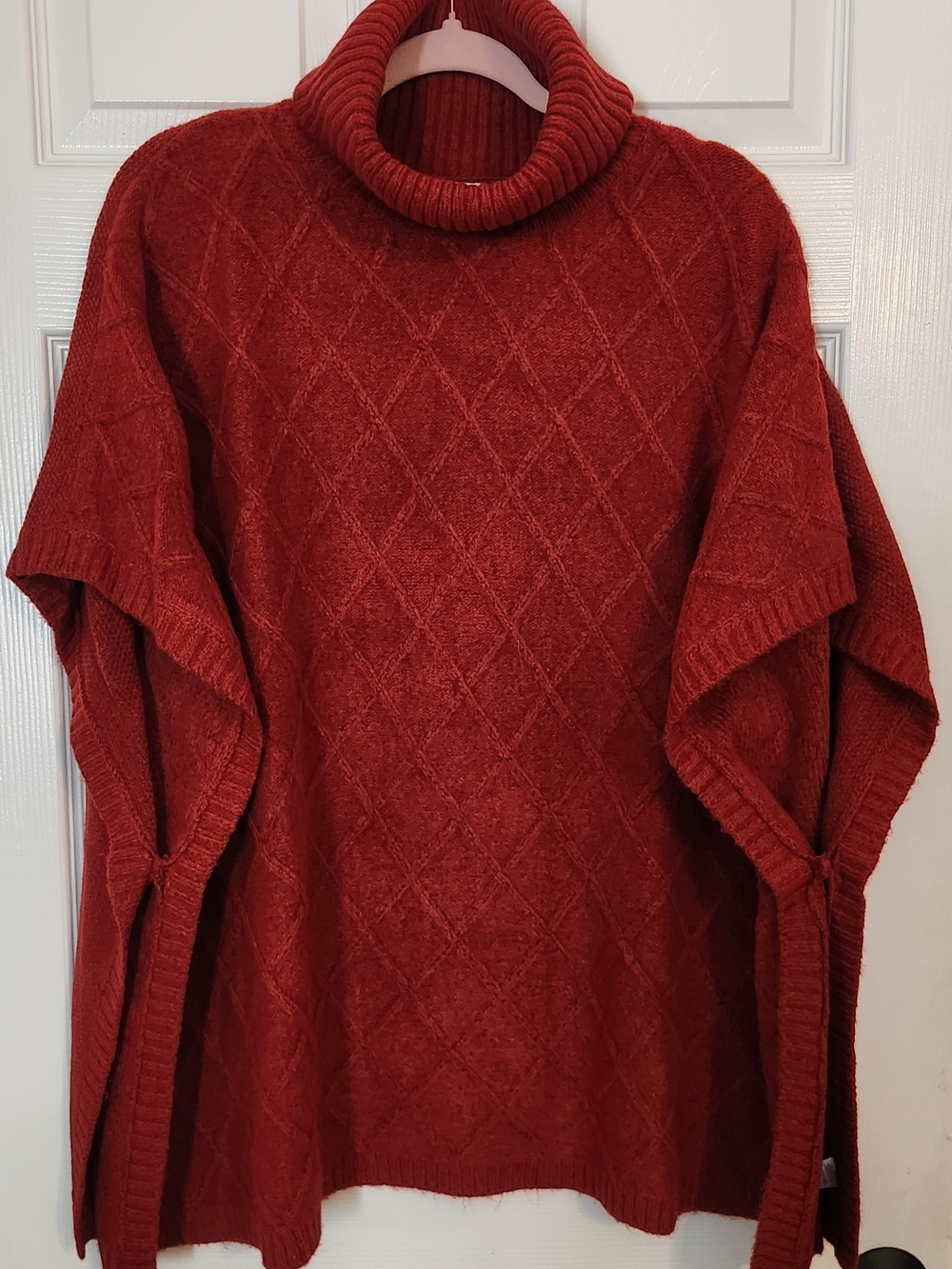 LOFT Red Turtleneck Diamond-Knit Poncho-Sweater